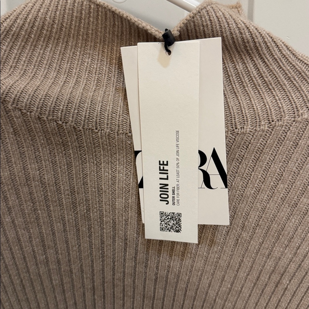 Zara Mock Neck Ribbed Sweater Tan Size - Picture 5 of 10